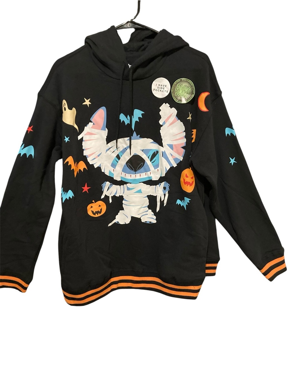New Disney Glow In The Dark Black Halloween Stitch Mummy Graphic Hoodie